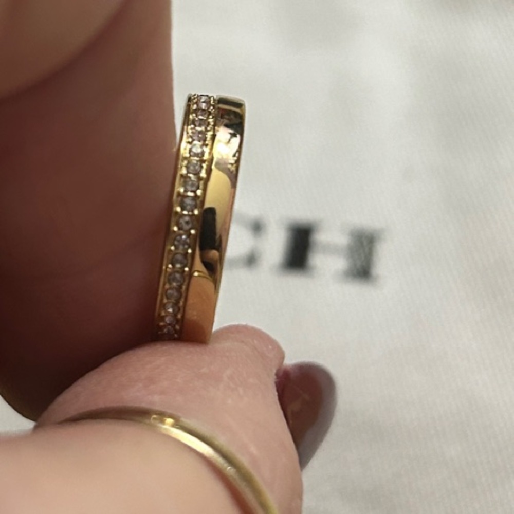 Coach NWT Classic Gold Pave Design Hoop Earrings Retail $88